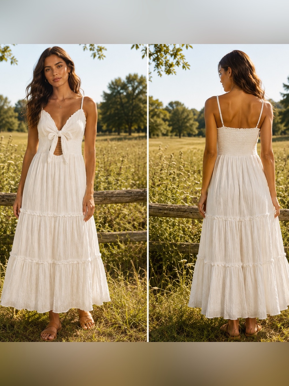 Justify White Tie-Front Smocked Maxi Dress